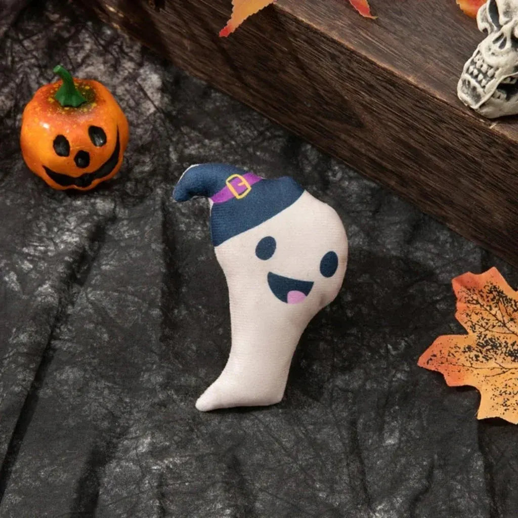 Interactive Ghost Design Plush Cat Toy for Halloween Fun