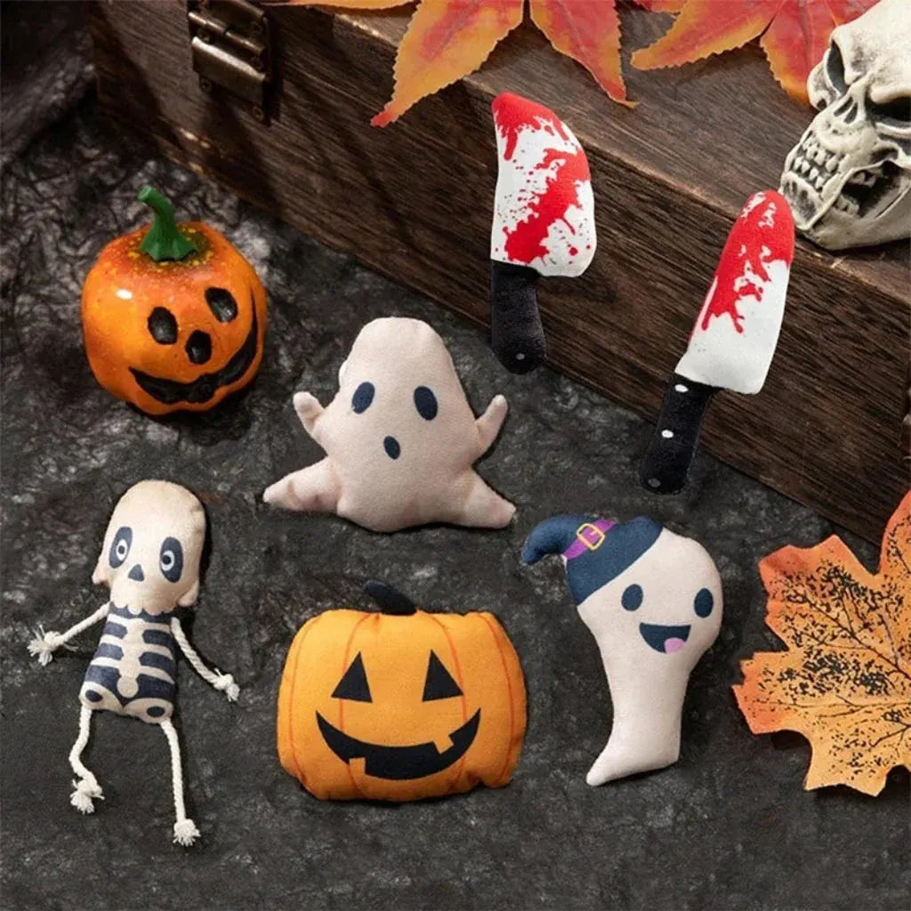 Interactive Ghost Design Plush Cat Toy for Halloween Fun
