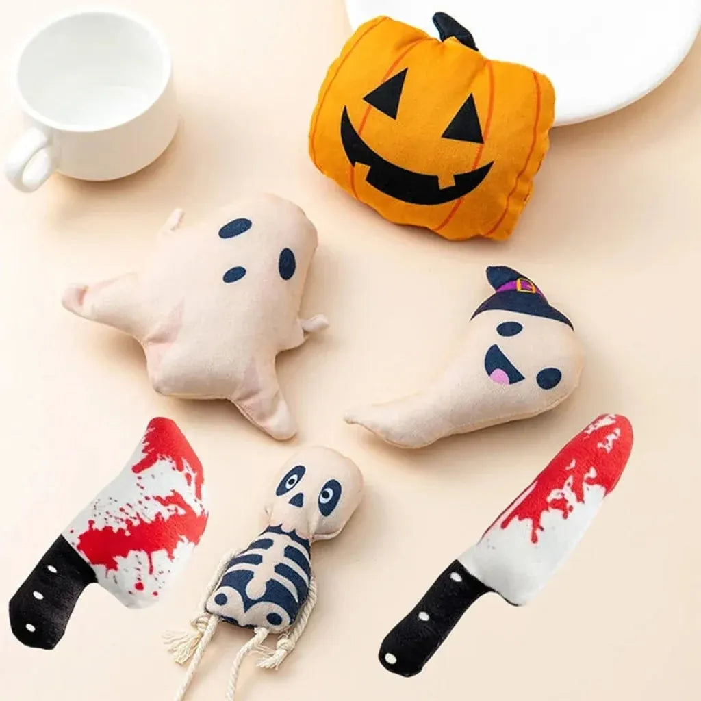 Interactive Ghost Design Plush Cat Toy for Halloween Fun