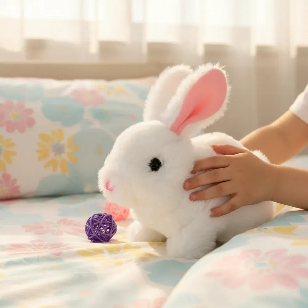 Interactive Realistic Bunny Plush Toy with Responsive Feedback for Kids