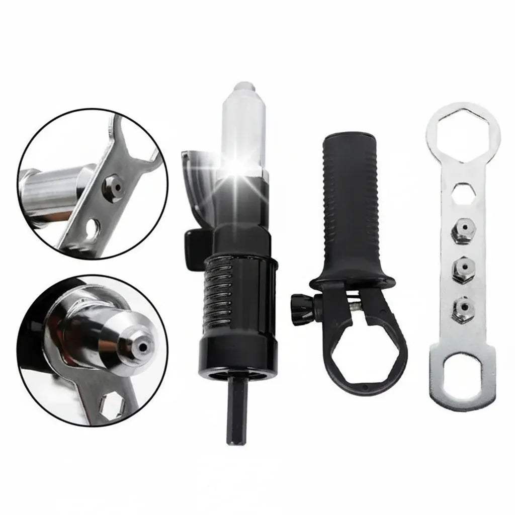 Interchangeable Nozzle Adapter Kit for Rivet Drill Attachment