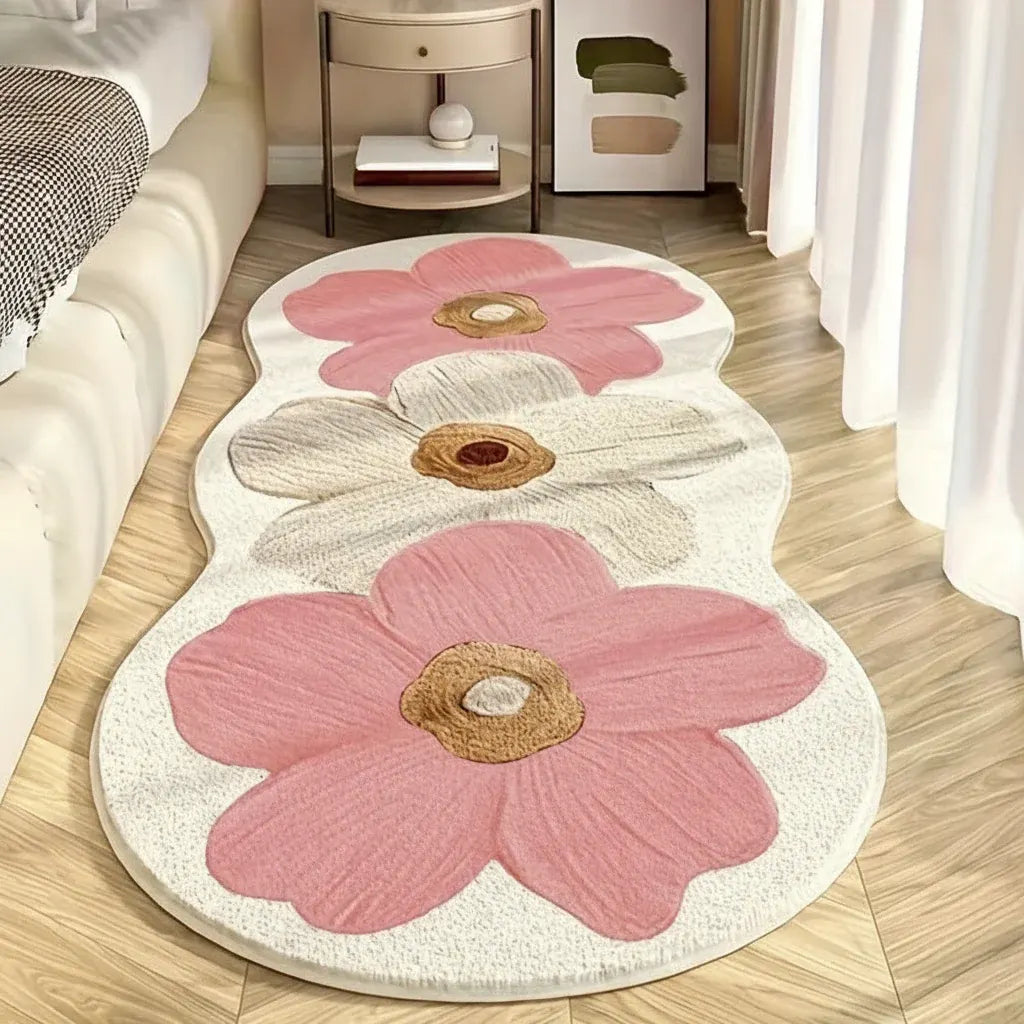 Irregular Floral Soft Area Rug for Bedroom Floor