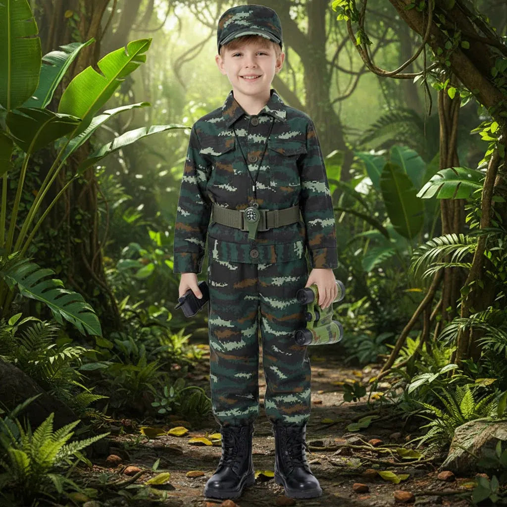 Kids Camouflage Army Soldier Halloween Costume Adventure Outfit Set