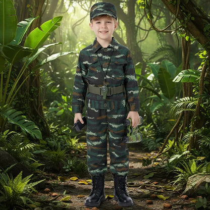 Kids Camouflage Army Soldier Halloween Costume Adventure Outfit Set