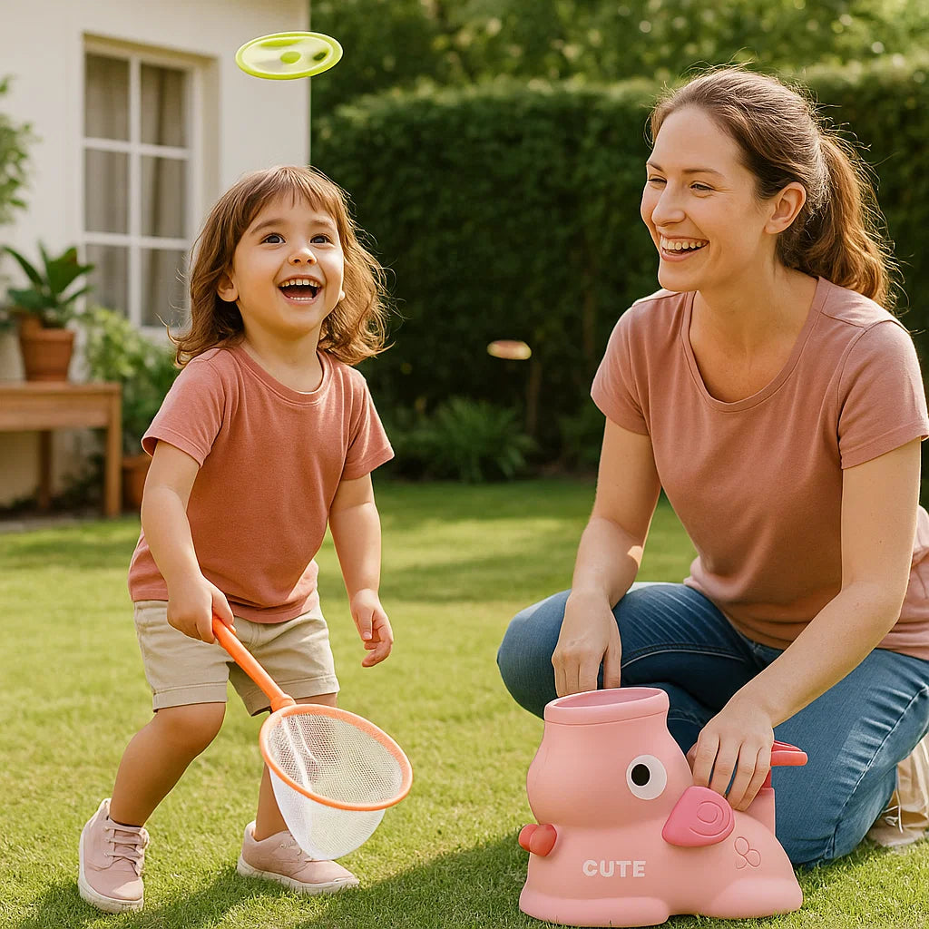 Kids Frisbee Launcher Net Game Set - Active Outdoor Catch & Play Toy