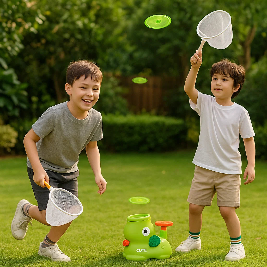 Kids Frisbee Launcher Net Game Set - Active Outdoor Catch & Play Toy