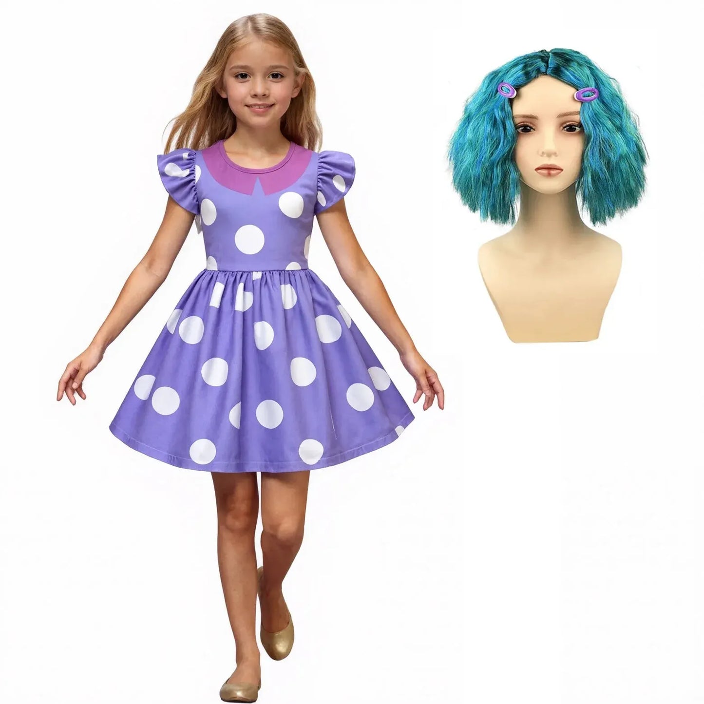 Kids Polka Dot Ruffle Halloween Party Dress Costume Outfit
