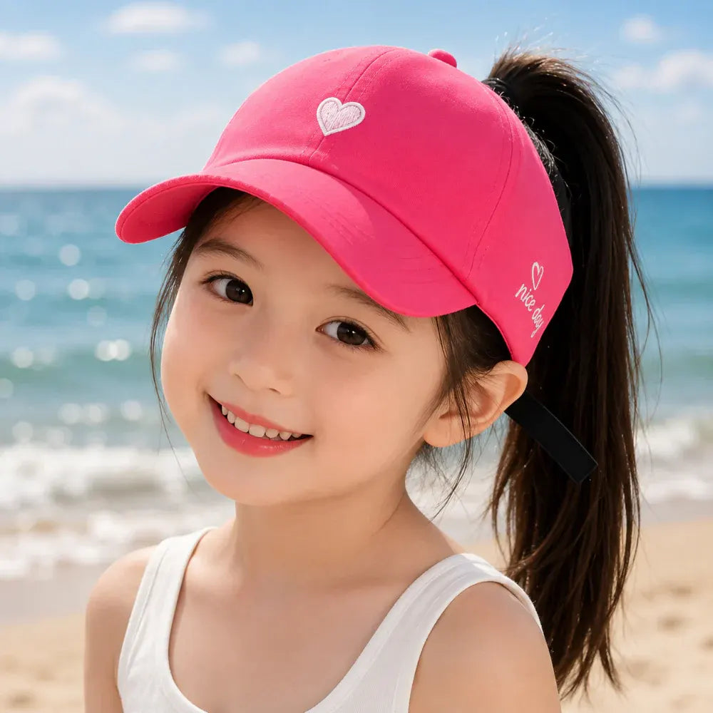 Kids Ponytail Baseball Cap with Sun Protection for Summer