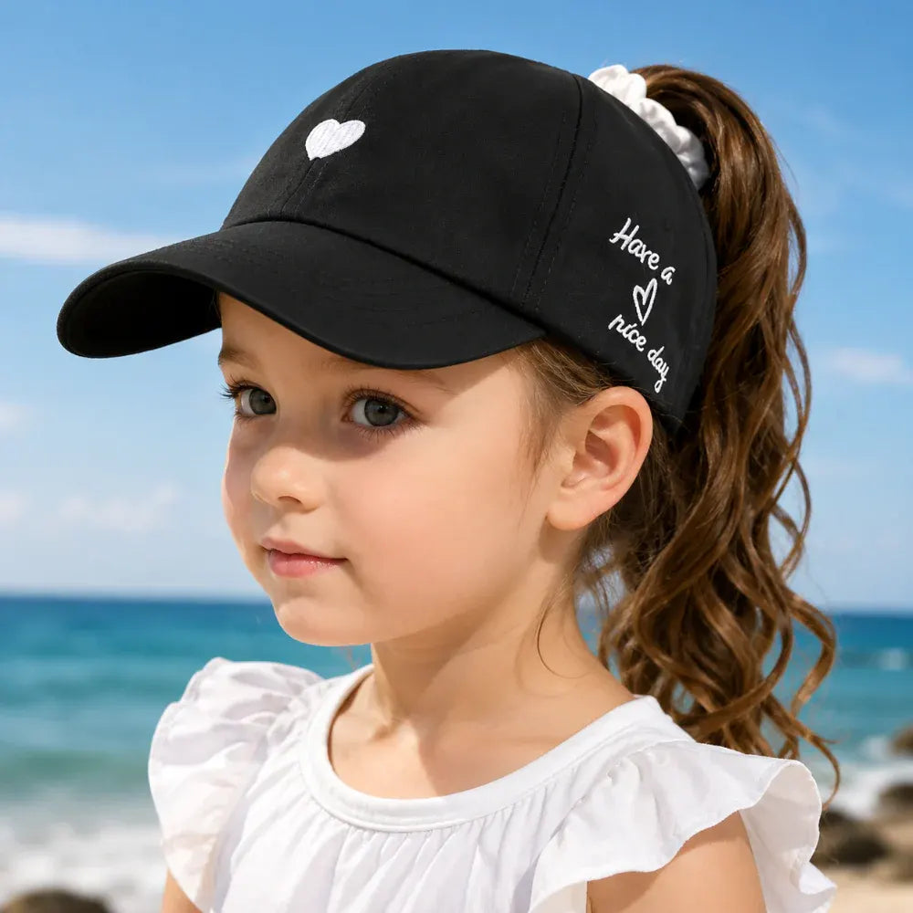 Kids Ponytail Baseball Cap with Sun Protection for Summer