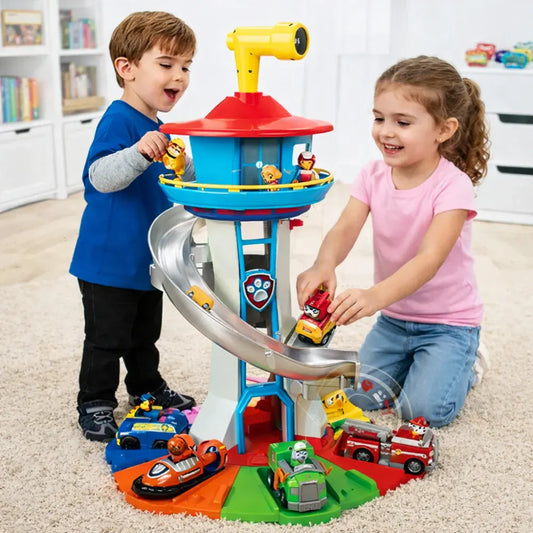Kids Racing Car Track with Slide Tower Playset