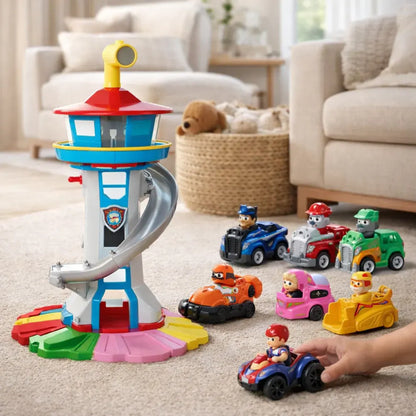 Kids Racing Car Track with Slide Tower Playset