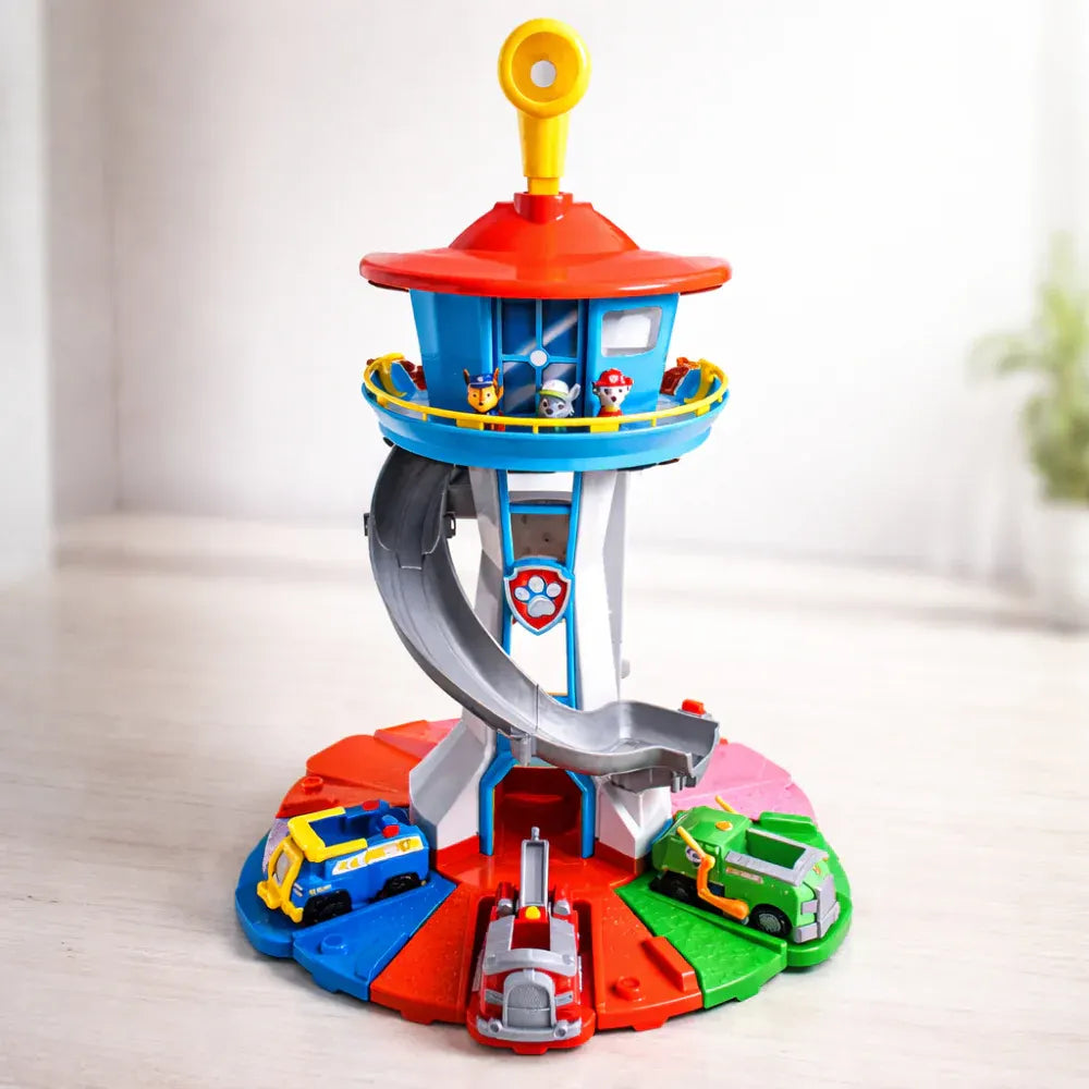 Kids Racing Car Track with Slide Tower Playset