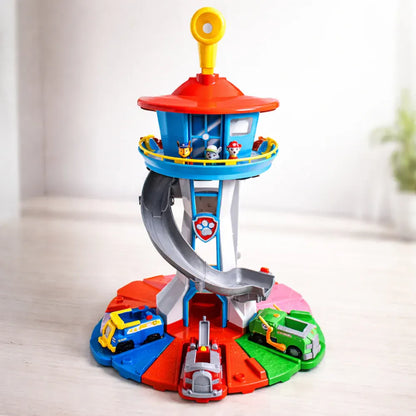 Kids Racing Car Track with Slide Tower Playset