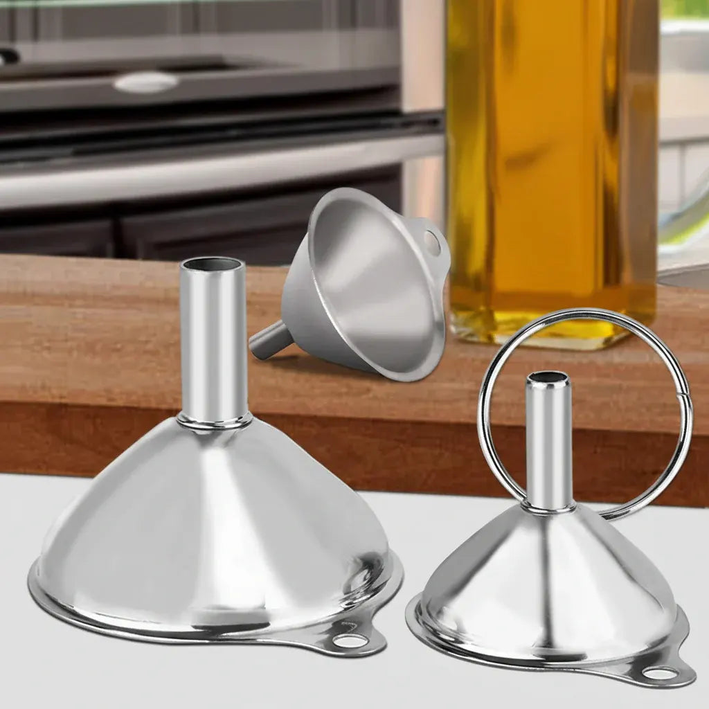 Kitchen Funnel Set of 3 Stainless Steel Sizes for Bottles & Spices