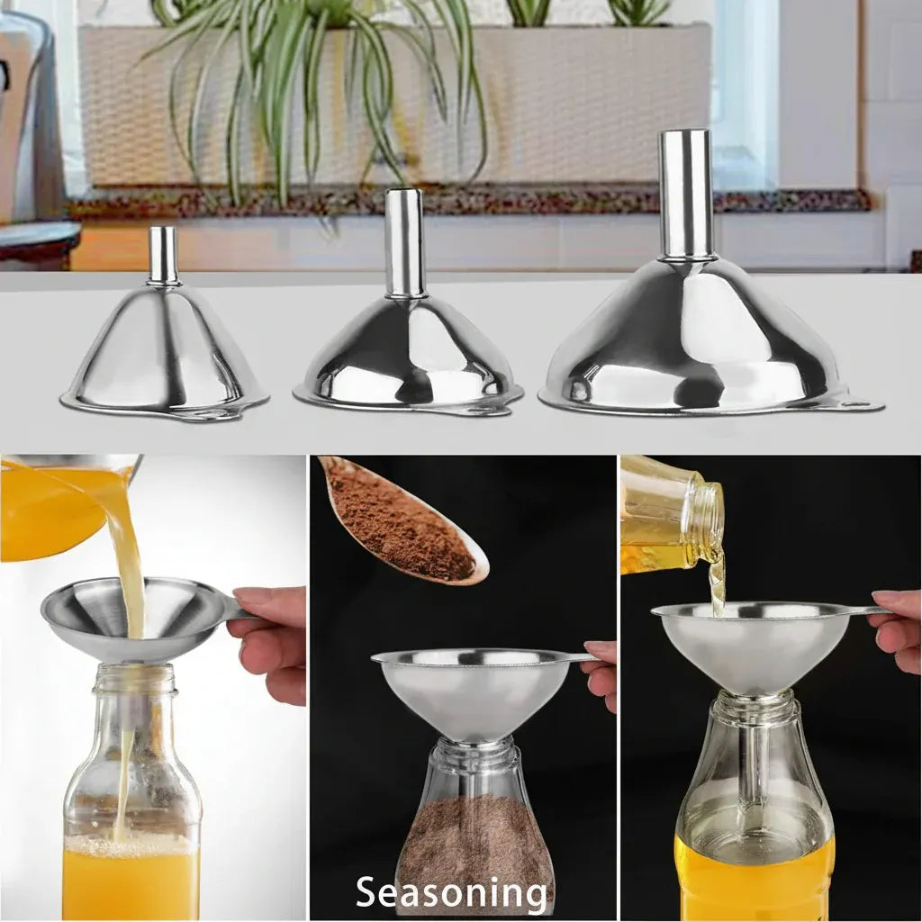 Kitchen Funnel Set of 3 Stainless Steel Sizes for Bottles & Spices