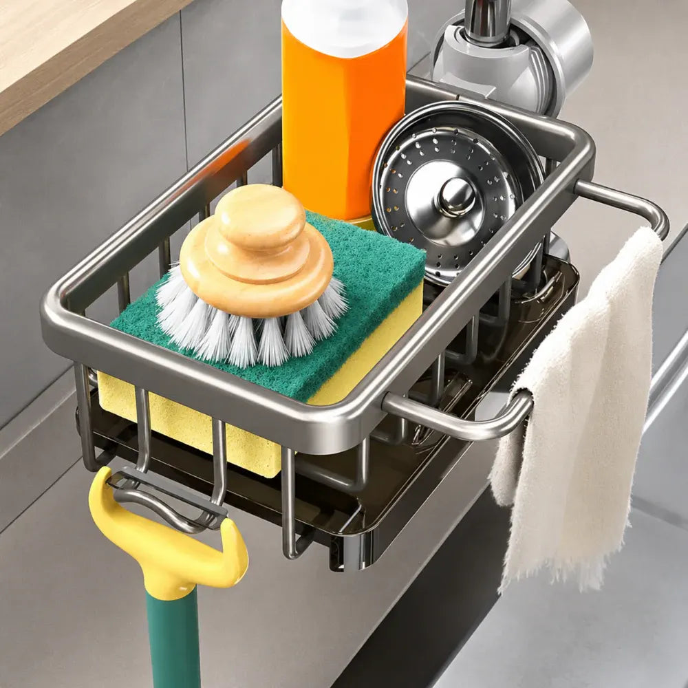 Kitchen Sink Caddy Dish Drainer Storage Basket Organizer Rack