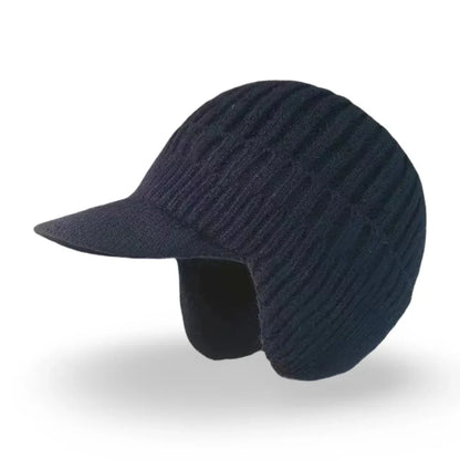 Knit Beanie with Ear Flaps and Visor for Cold Weather