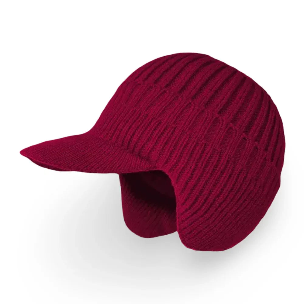 Knit Beanie with Ear Flaps and Visor for Cold Weather