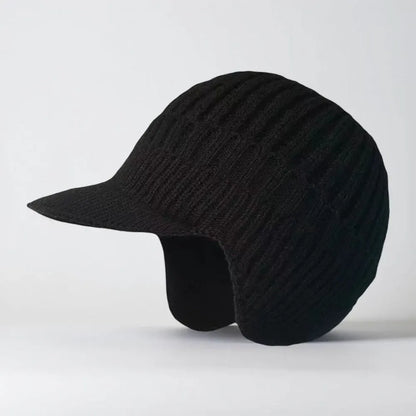 Knit Beanie with Ear Flaps and Visor for Cold Weather