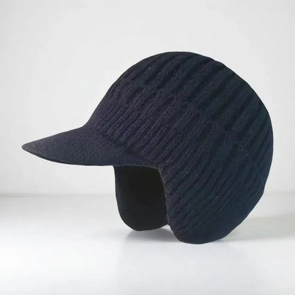 Knit Beanie with Ear Flaps and Visor for Cold Weather