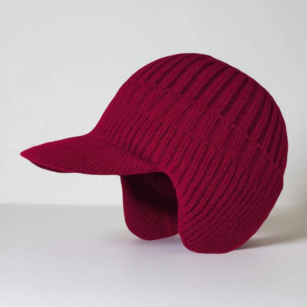 Knit Beanie with Ear Flaps and Visor for Cold Weather