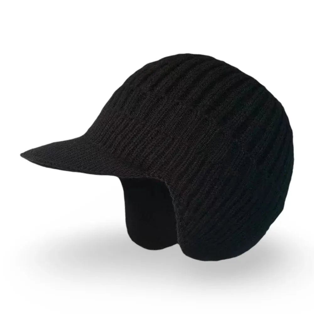 Knit Beanie with Ear Flaps and Visor for Cold Weather