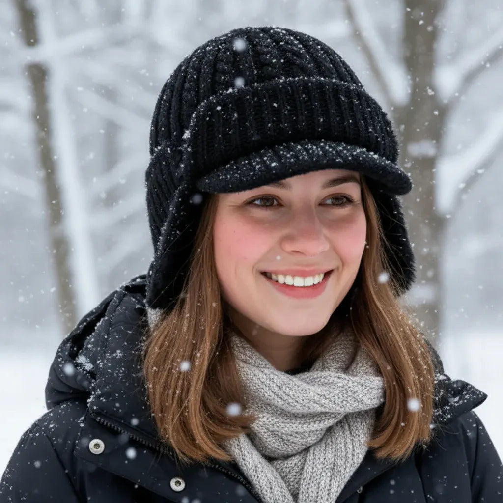 Knit Trapper Cap with Ear Flaps for Cold Weather Wear