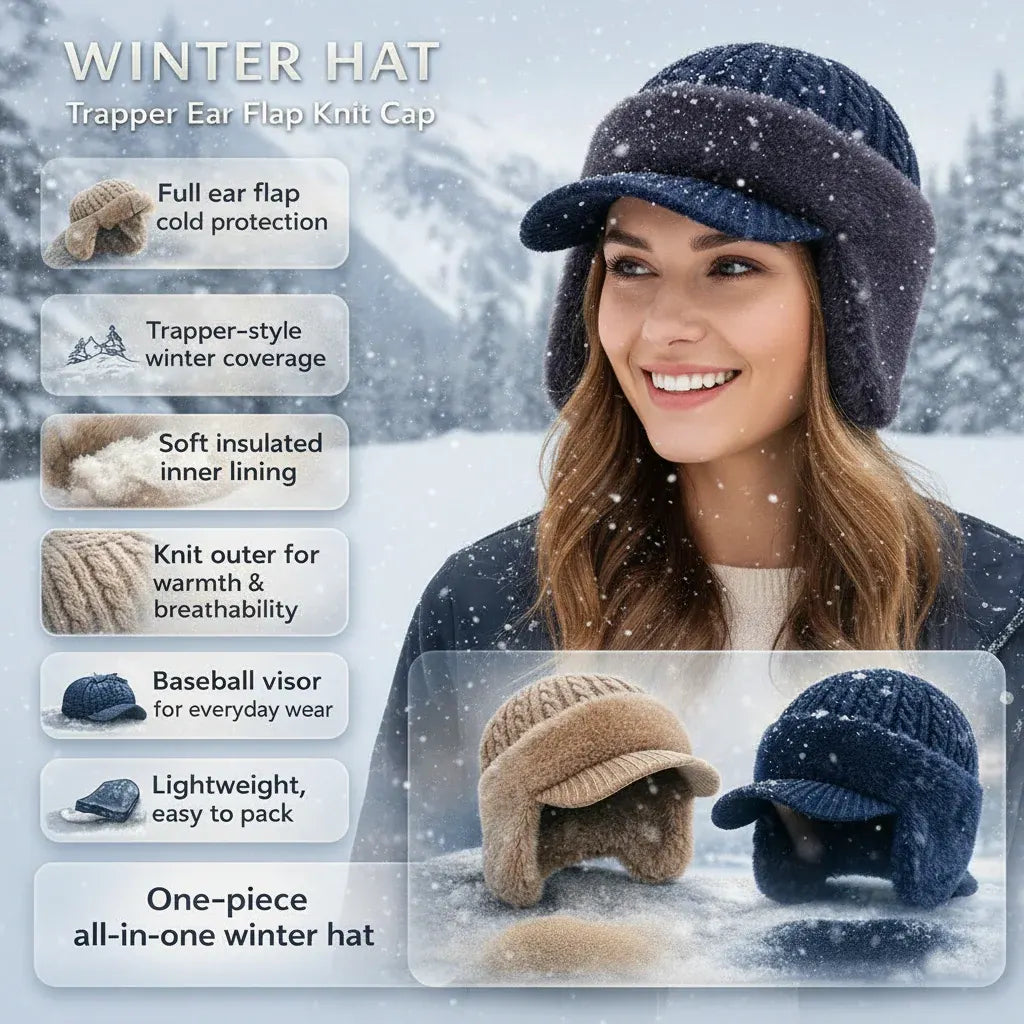 Knit Trapper Cap with Ear Flaps – Warm Winter Outdoor Headwear