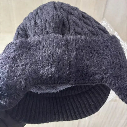 Knit Trapper Hat with Ear Flaps and Visor for Winter