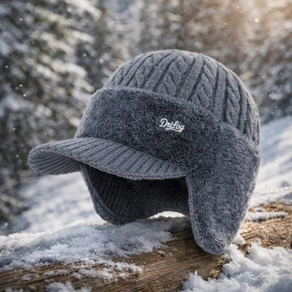 Knit Trapper Hat with Ear Flaps and Visor for Winter