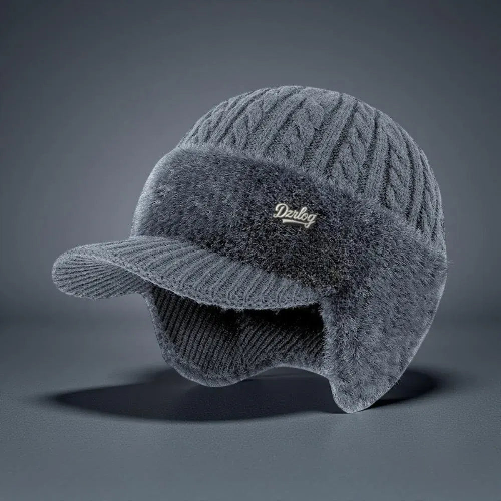 Knit Trapper Hat with Ear Flaps and Visor for Winter