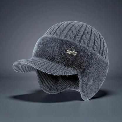 Knit Trapper Hat with Ear Flaps and Visor for Winter