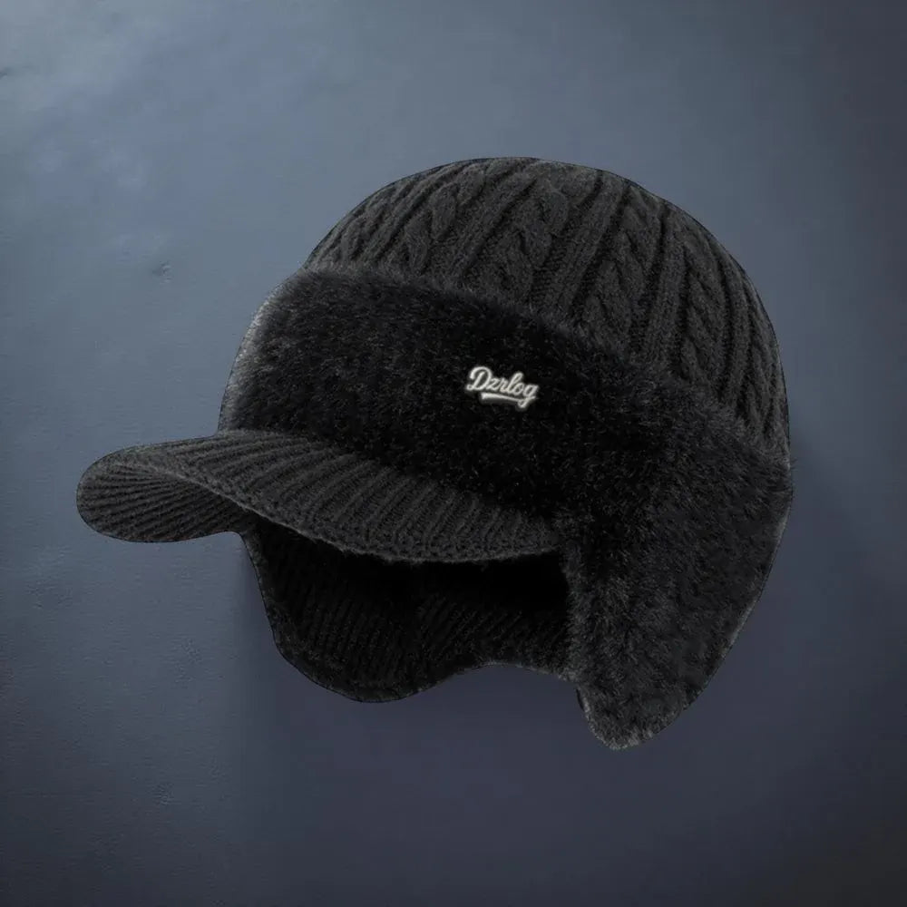 Knit Trapper Hat with Ear Flaps and Visor for Winter