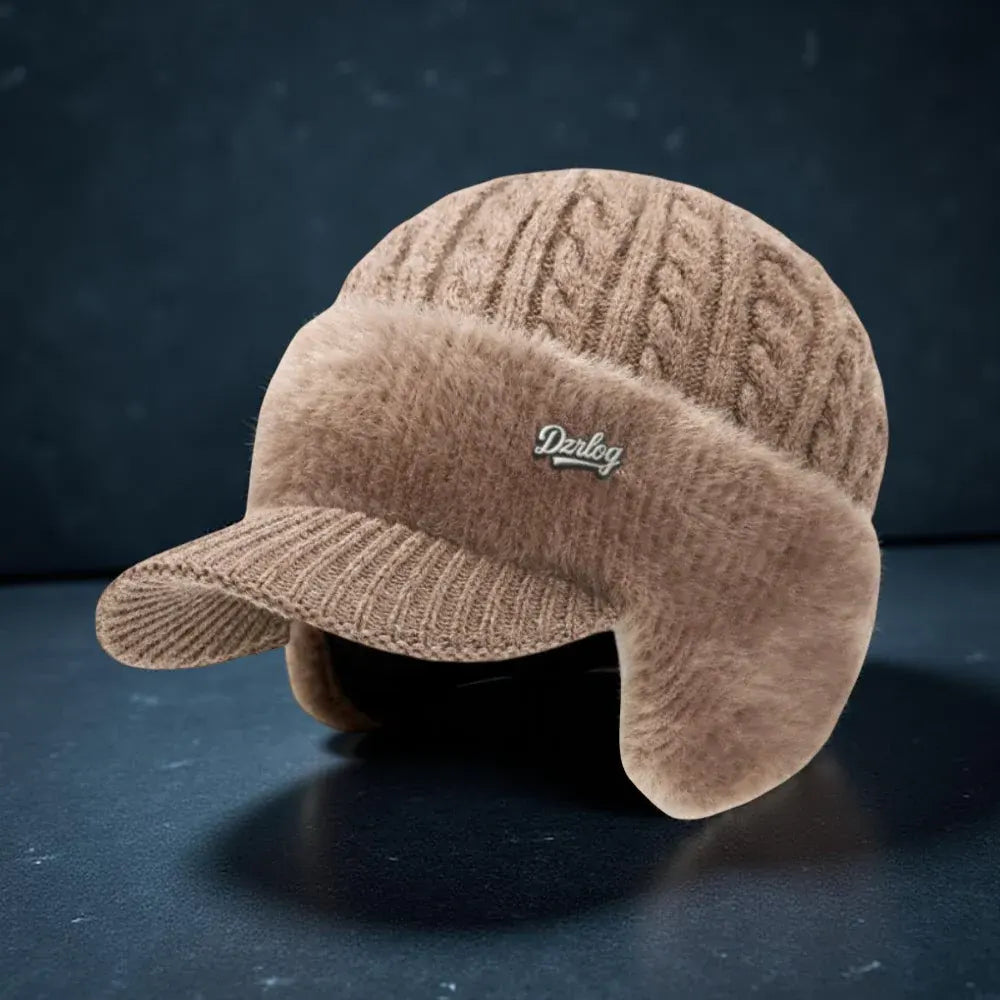 Knit Trapper Hat with Ear Flaps and Visor for Winter
