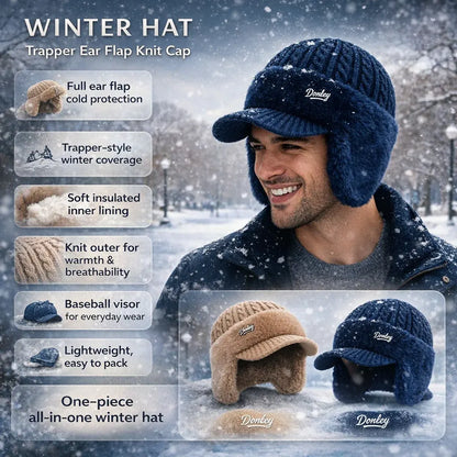 Knit Trapper Hat with Ear Flaps for Winter