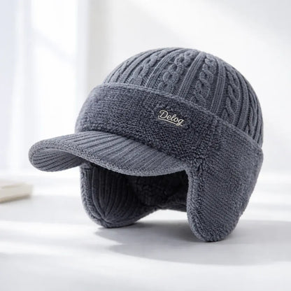 Knit Trapper Hat with Visor and Ear Flaps for Winter