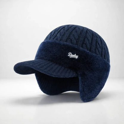 Knit Trapper Hat with Visor and Ear Flaps for Winter
