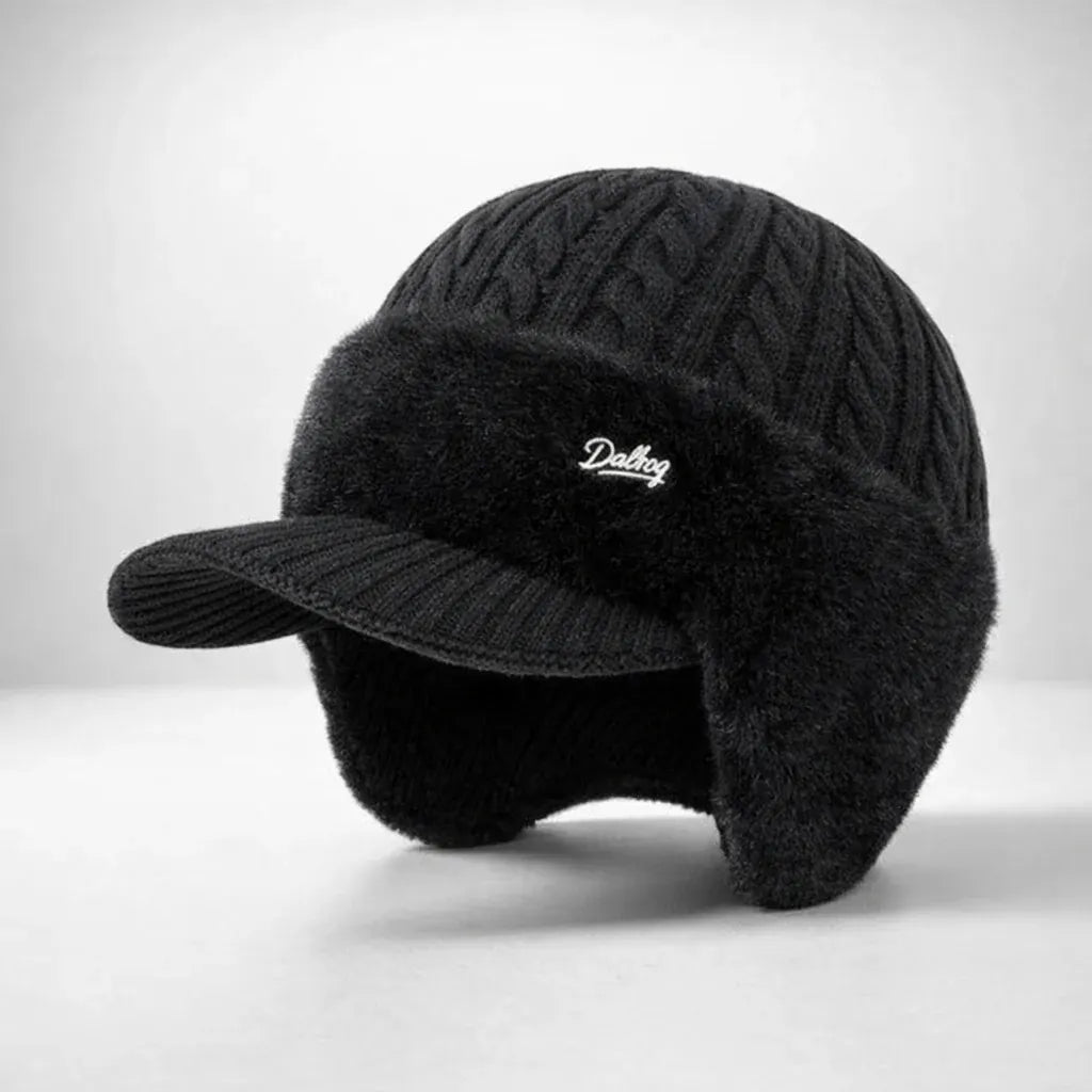 Knit Trapper Hat with Visor and Ear Flaps for Winter