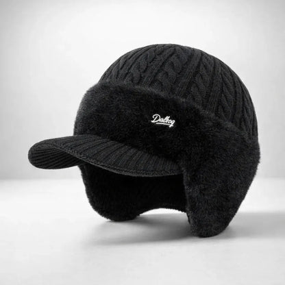 Knit Trapper Hat with Visor and Ear Flaps for Winter