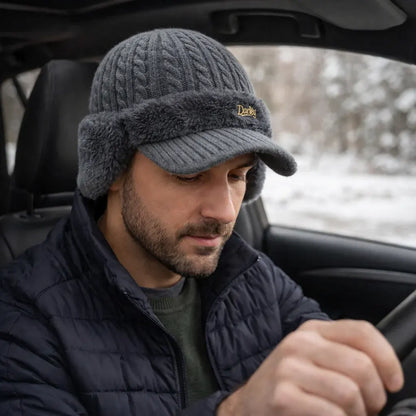 Knit Trapper Hat with Visor and Ear Flaps for Winter