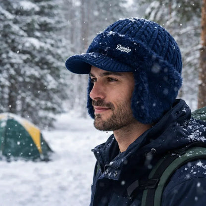 Knit Trapper Hat with Visor and Ear Flaps for Winter