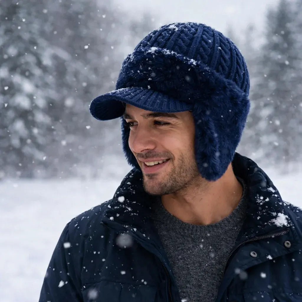 Knitted Trapper Hat with Ear Flaps for Cold Weather