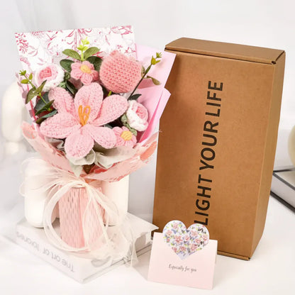 Knitted Tulip Flower Bouquet Handmade Home Decor Display