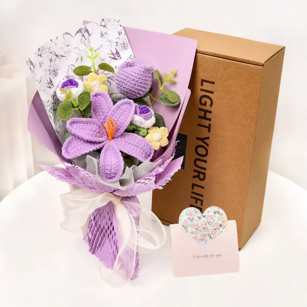 Knitted Tulip Flower Bouquet Handmade Home Decor Display