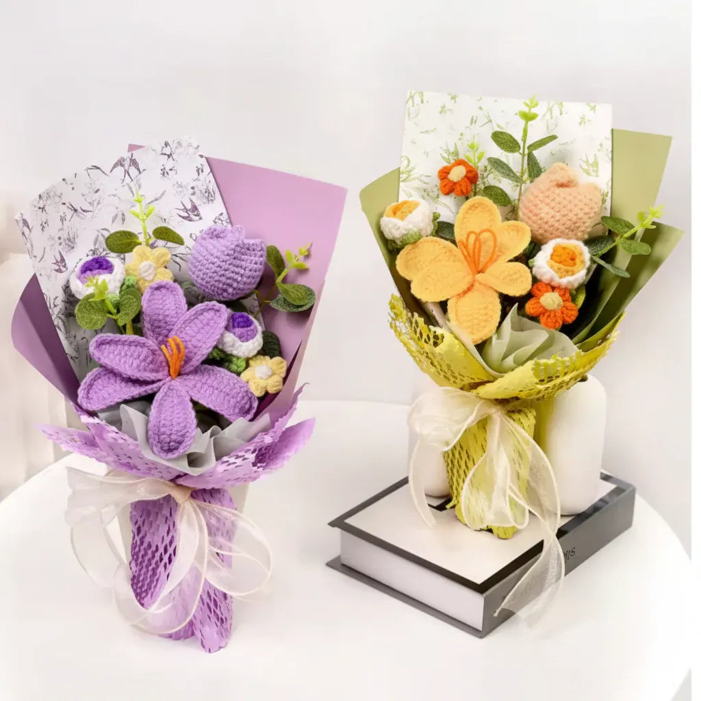 Knitted Tulip Flower Bouquet Handmade Home Decor Display
