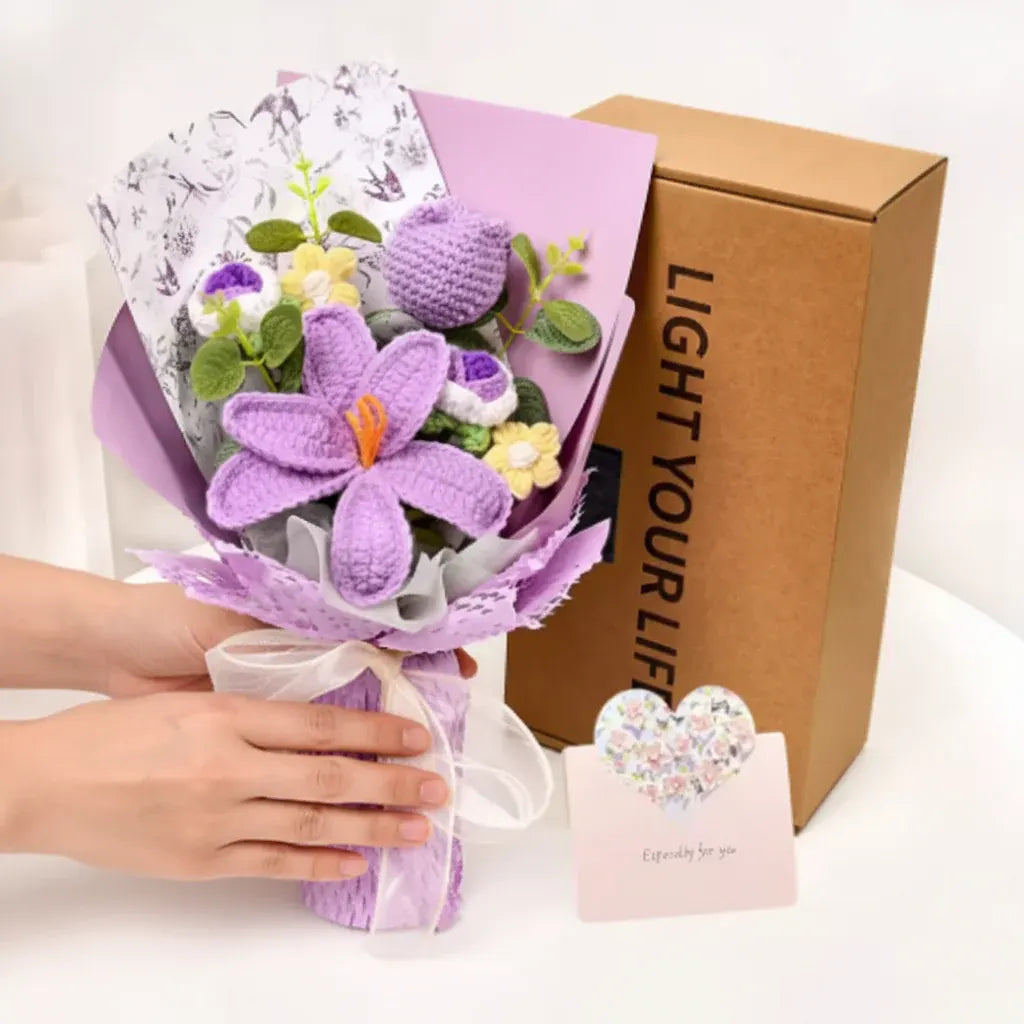 Knitted Tulip Flower Bouquet Handmade Home Decor Display