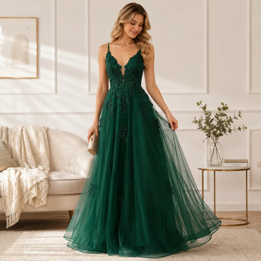 Lace-Up Formal Evening Gown for Women's Prom Occasions