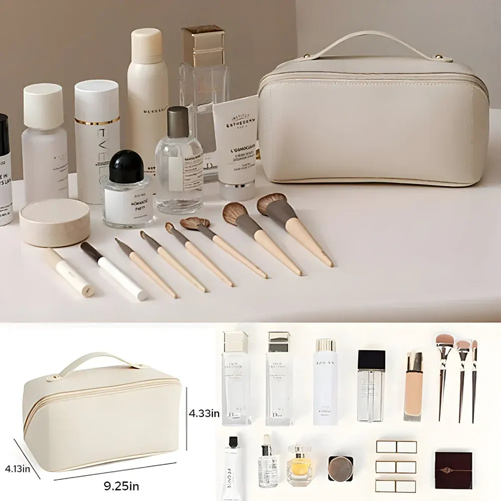 Large Capacity PU Cosmetic Travel Pouch with Hard Shell Organizer Case