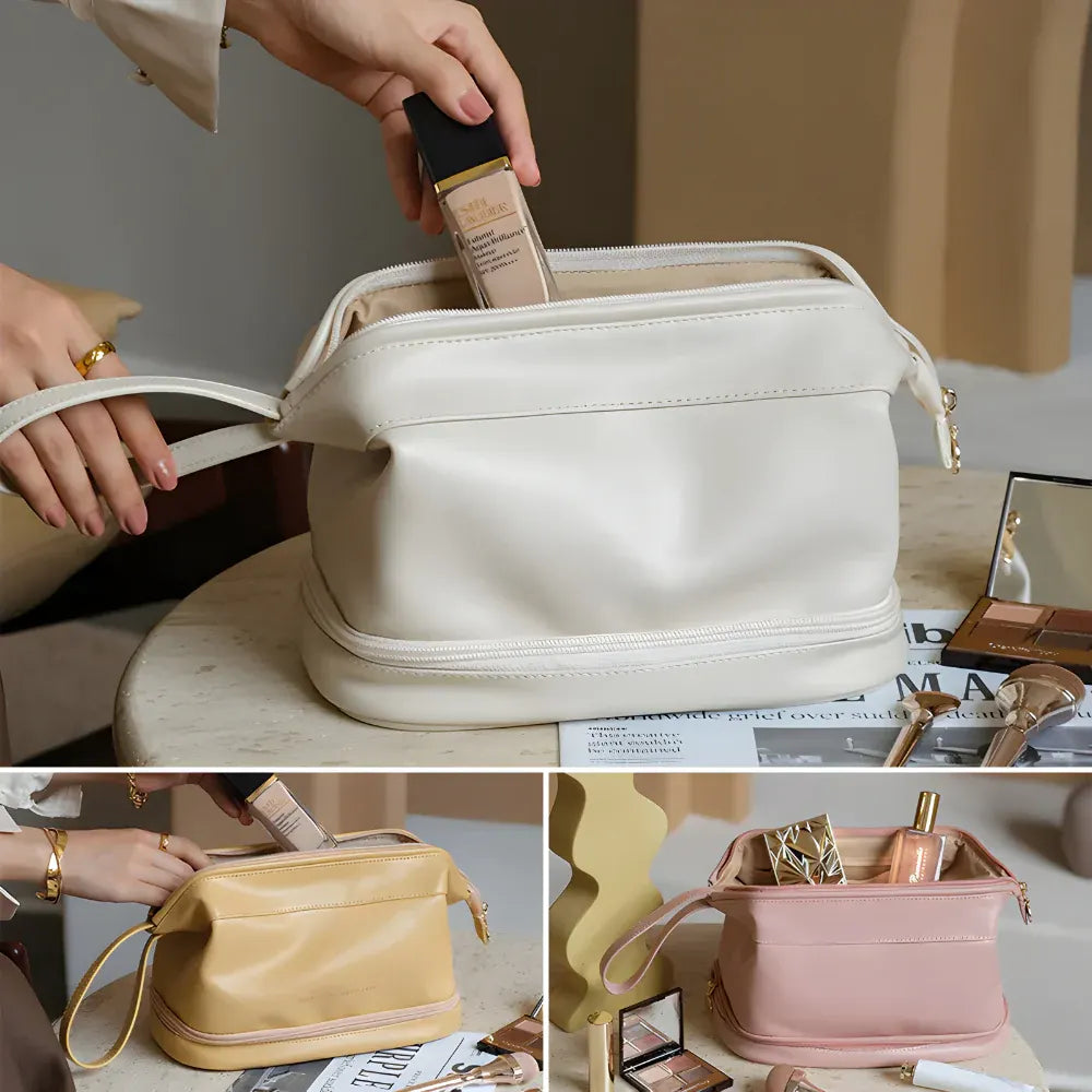 Large Capacity PU Cosmetic Travel Pouch with Hard Shell Organizer Case
