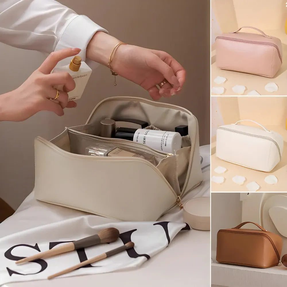 Large Capacity PU Cosmetic Travel Pouch with Hard Shell Organizer Case